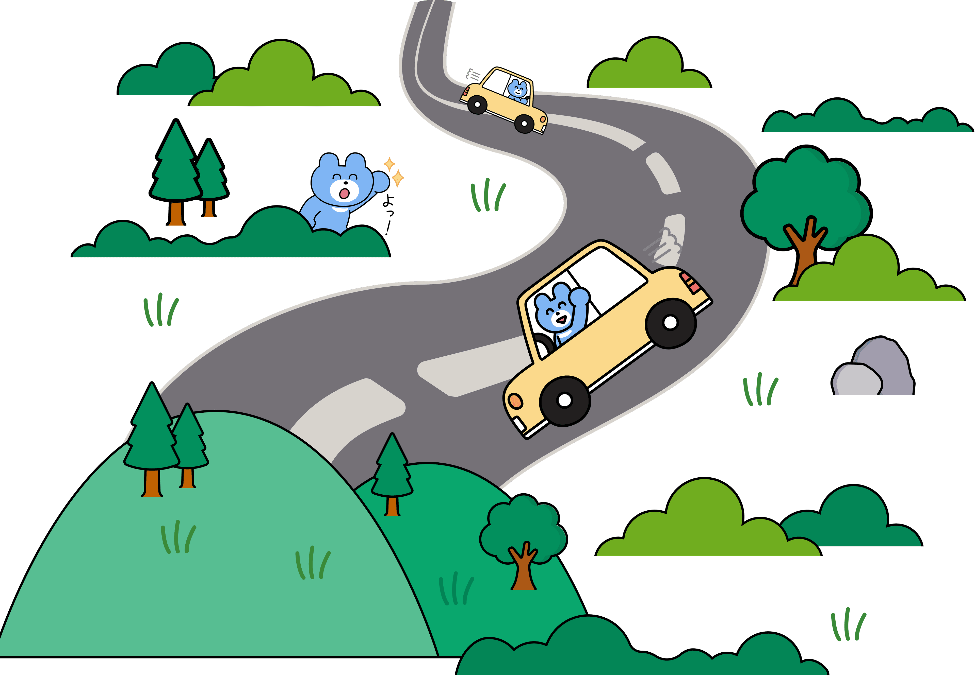 ツキノワさんとタイヤさん メインビジュアル下部